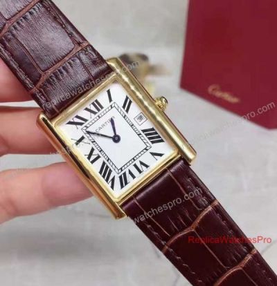 Japan Quartz Fake Cartier Tank Solo Women Watch Yellow Gold 27mm